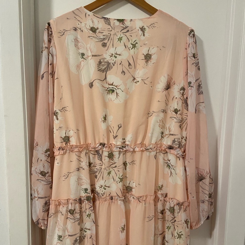 Simplee EUC pastel floral long sleeve tiered chiffon dress size xl - Picture 5 of 7